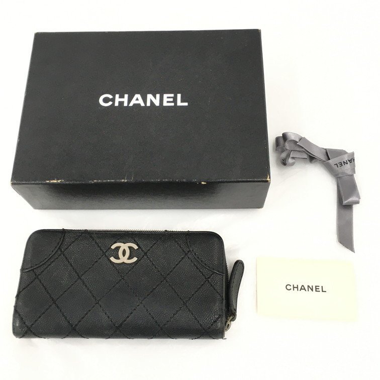 最大10%OFFクーポン CHANEL 財布 ブラック ワイルドステッチ 折り財布