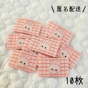 【新品】ハンドメイド　刺繍タグ　T-287　うさぎ　チェック　ミニ　10枚セット