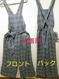 42.【未着用】チェック柄　リボン付き　オールインワン　サロペット　グレー　薄手　Lサイズ　春夏