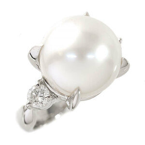 [ free shipping ][ genuine article ] pearl diamond ring * ring *PT900*book@ pearl White Butterfly pearl 12.4 millimeter * diamond 0.37ct*8 number * has been finished * high class *