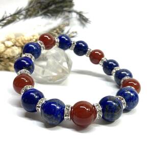  lapis lazuli & red .. Power Stone bracele natural stone breath ( silver ) 12mm.. better fortune men's man 