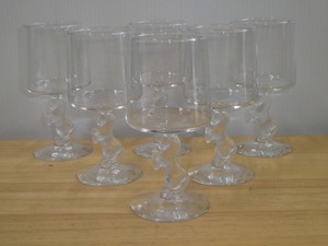 ●馬 ワイングラス ゴブレット 6客セット ホース型ステム ガラス工芸 ビアグラス●