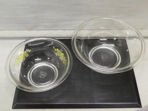 ●PYREX パイレックス ガラスボウル 2点セット 21.3㎝ 花柄 IWAKI 25㎝ USA ボウル 耐熱ガラス インテリア●