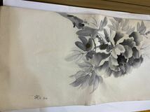 手書き染　名古屋帯　白帯　花模様　★正絹　帯_画像1