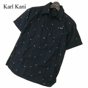 Karl Kani カールカナイ 春夏 ロゴ刺繍★ 総柄 半袖 シャツ Sz.S　メンズ 黒　C3T02949_4#A