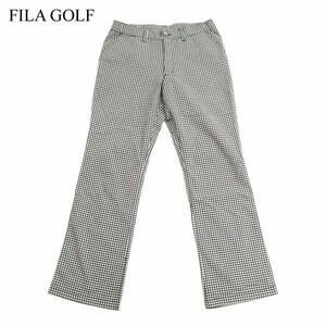 FILA GOLF フィラ ゴルフ 春夏 ロゴ刺繍★ ギンガムチェック ストレッチ シアサッカー ストレート パンツ Sz.M　メンズ 黒　C3B01480_4#P