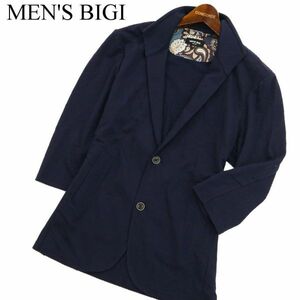 21ss MEN'S BIGI メンズビギ 春夏 襟ワイヤー★ シアサッカー ストライプ 7分袖 シャツ ジャケット Sz.3　メンズ ネイビー　C3T03019_4#M