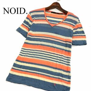 NOID. ノーアイディー 春夏 ロゴ刺繍★ テンセル100% 半袖 マルチボーダー カットソー Tシャツ Sz.2　メンズ　C3T03076_4#D