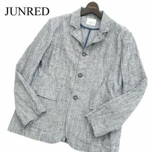 JUNRED JUNMEN ジュンレッド ジュンメン 春夏 麻★ リネン ストライプ カバーオール ジャケット Sz.M　メンズ グレー　C3T03223_4#M