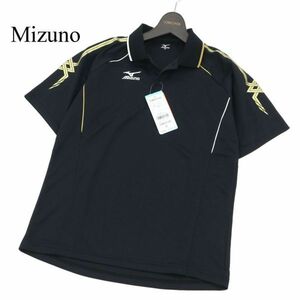 【新品 未使用】 Mizuno ミズノ 春夏 ロゴ刺繍★ プリント パイピング 半袖 ストレッチ ポロシャツ Sz.XS　メンズ 黒　C3T03302_4#A