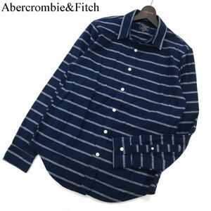 Abercrombie&Fitch アバクロンビー＆フィッチ 通年 ボーダー★ 長袖 コットン シャツ Sz.M　メンズ ネイビー　C3T03494_4#C