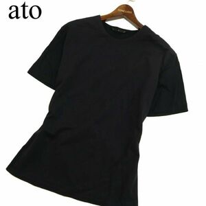 15ss ato アトウ 春夏 格子柄★ 切替 半袖 クルーネック カットソー Tシャツ Sz.46　メンズ 黒 日本製　C3T03723_4#D