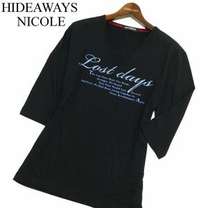 HIDEAWAYS NICOLE ハイダウェイ ニコル 春夏 ラインストーン★ ラメ 7分袖 Vネック カットソー Tシャツ Sz.48　メンズ 黒　C3T03721_4#D