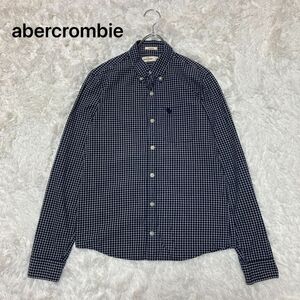 abercrombie アバクロ コットンシャツ ボタンダウンシャツ ブロックチェック ネイビー 薄手 秋