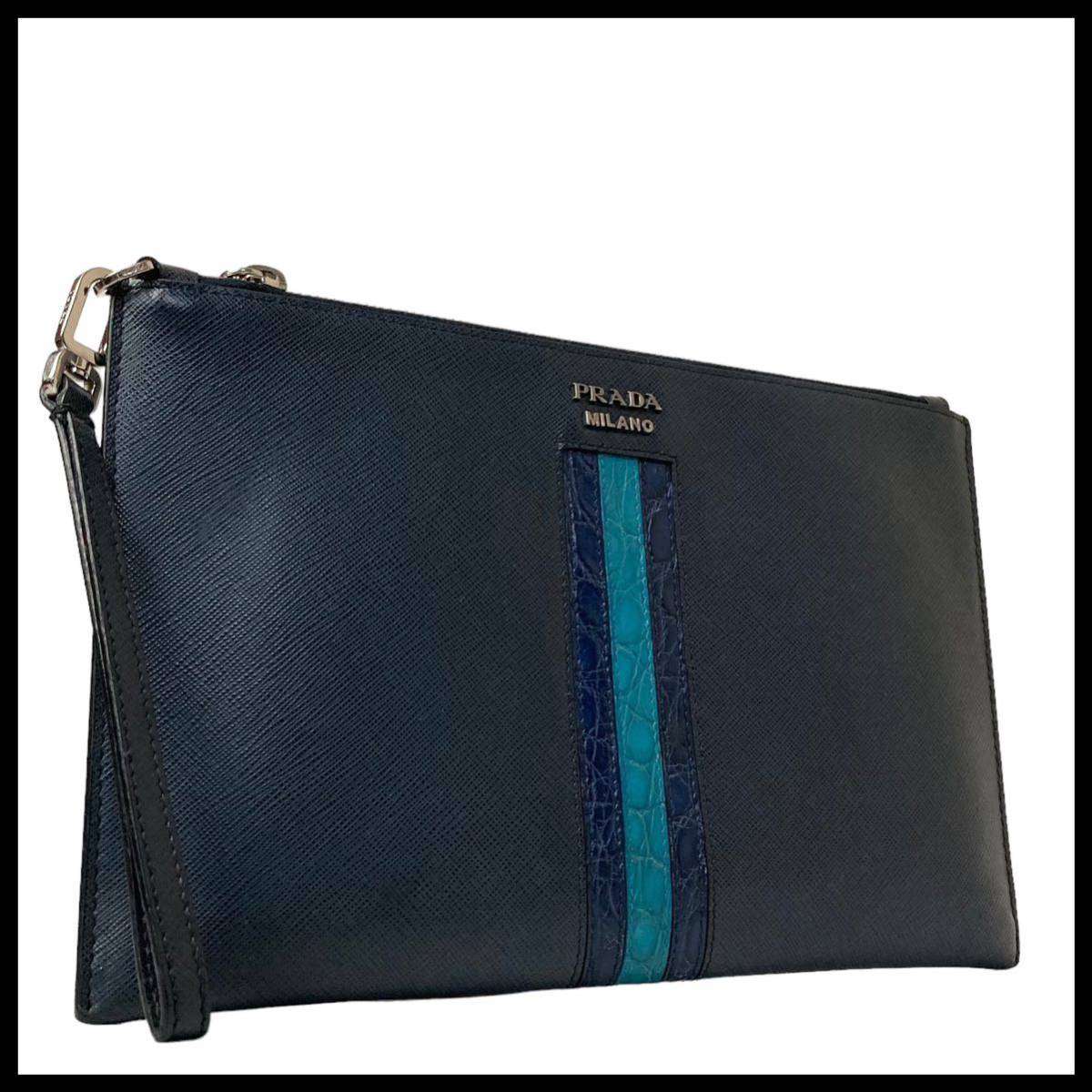 開店祝い PRADA クラッチバッグ Wジップ クラッチバッグ バイカラー