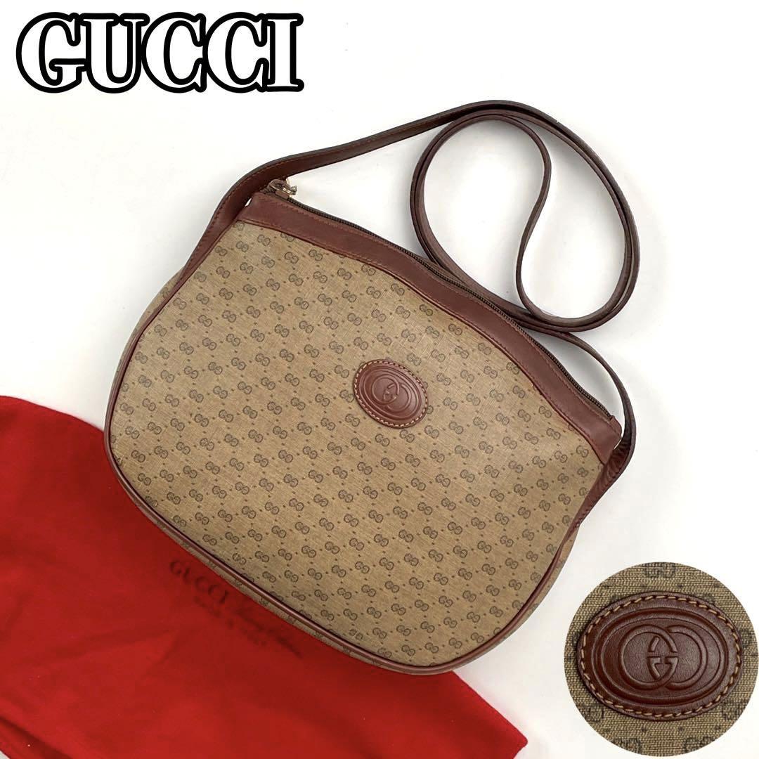 極上 美品 Gucci マイクロGG ビンテージショルダーバッグ 黒×ゴールド 