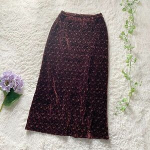 ローラアシュレイ　シルク混　ベルベット　総刺繍　スリット入りロングスカート　Laura Ashley　US6サイズ