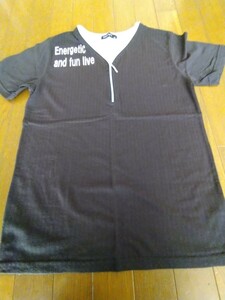 ・即決　中古美品　焦げ茶の重ね着風半袖Tシャツ（M)