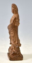 【彫刻】「木彫　観音像」 仏像 仏教美術 立像 木製 中国美術 唐物 高14.6cm y92269638_画像3
