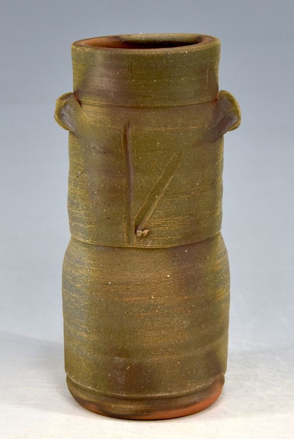 重要無形文化財】藤原雄「備前擂座花入」 花道具茶道具花器耳付花瓶