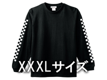 XXXLサイズ 袖CHECKER L/S T-shirt BLACK/長袖ロンtee袖プリント3XL厚手生地ヘビーウェイト大きめゆったり大きいサイズビッグシルエット_画像1