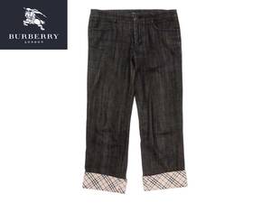 バーバリーブルーレーベル BURBERRY BLUE LABEL 美シルエット ノバチェック ロールアップ クロップド ブラック デニム パンツ 36