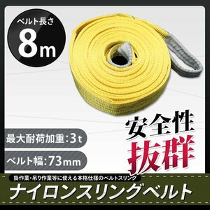 【送料無料】ナイロンスリングベルト 8ｍ×3000kg×75mm ★荷揚げ 吊り上げ 吊り下げ 玉掛け運搬に! 3ｔ◆5本セット◆