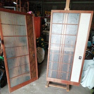  Saga departure total 2 sheets fittings antique . door glass door old Japanese-style house . Akira retro Cafe ( approximately 1764×885×30mm) purity wooden door garage warehouse glass 