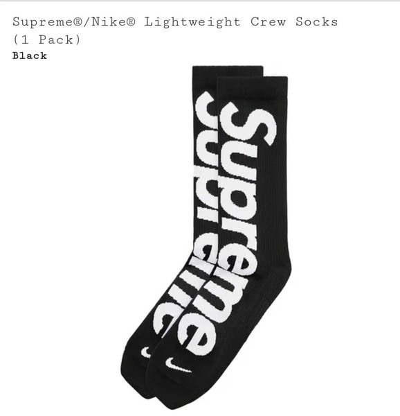 国内正規品 新品未使用 Supreme Nike Lightweight Crew Socks Black 24-24.5cm シュプリーム 靴下 ソックス　ブラック　黒　クルー　ナイキ