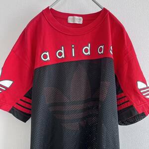 90s Descente производства adidas Adidas футболка красный × чёрный L