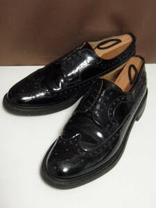 希少 BEAMSUK 6.5D ウイングチップ オックスフォード シューズ ダイナイトソール 黒 ブラック エナメル パテント レザー 革靴 英国製
