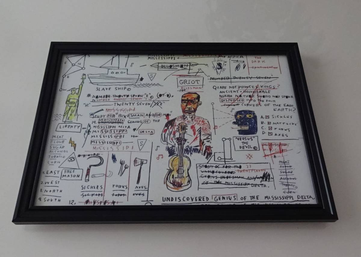 Kunstrahmen § Wandhängender A4-Rahmen (optional) § Poster inklusive § Jean Michel Basquiat § Weiß, Vintage-Stil, Malerei, Kunst, antiker Stil, Möbel, Innere, Innenausstattung, Andere