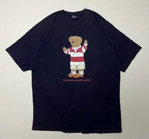 90s ポロベアー POLO BEAR by RALPH LAUREN navy × rugby shirt ポロラルフローレン シングルシングル Tee