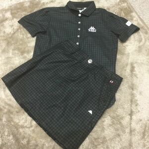 超お値打ち出品 小さめサイズ KAPPA GOLF Lady's ストレッチプリーツスカートとポロシャツの春夏コーデ　ブラックusedほぼ新品