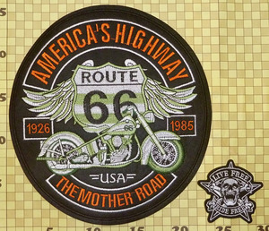 送料無料! AMERICAS HIGHWAY ROUTE66オマケ付 特大 刺繍 ワッペン（ライダー バイカー インディアン ハーレー チョッパー 