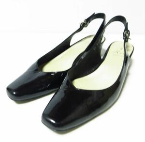 [ apparel ]* beautiful goods *liz raffine Riz raffinee back strap pumps 23.5. enamel pa tent leather black Flat low heel 