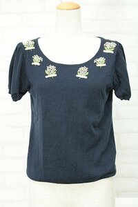  beautiful goods Anatelier Anatelier cotton 100% beads embroidery short sleeves knitted pull over navy blue 38M aj365