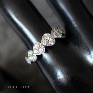 ピキョッティ PICCHIOTTI K18 WG 0.85ct 天然 ダイヤ モンド ハート パヴェ リング 11号 4.8g アクセサリー ホワイト ゴールド 金 750