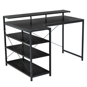 [ black ] computer desk L character 120cm 3 step rack attaching high desk attaching desk wooden sewing machine pcs study desk . a little over desk 