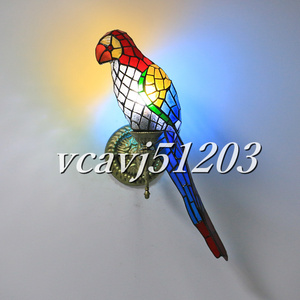 ◆芸術品◆新品◆ウォールライト ステンドランプ ステンドグラス オウム ランプ アンティーク ティファニー 壁掛け照明 室内装飾