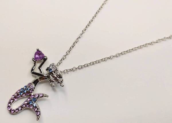 送料無料 マーメイド ネックレス ペンダント パープル 人魚 魚 ハート 魚類 ファンスマ
