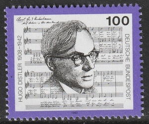 オルガニスト、合唱指揮者　フーゴー・ディストラー　死去５０年　ドイツ　１９９２年　未使用ＮＨ（ヒンジ跡なし）　