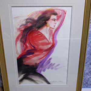 Art hand Auction 女性绘画, 艺术家未知, 签, 框架尺寸 58.5 厘米 x 75.5 厘米, 内径 36 厘米 x 52 厘米, 水彩绘画, 粉彩画, 绘画, 水彩, 肖像