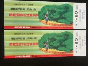 国鉄バス　嬉野線平野橋・不動山間開業２０周年記念乗車券　昭和４９年　２枚