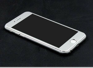 送料無料 シルバー iphone8 Plus iphone7 Plusアルミ チタン ガラス フィルム カバー シール シート アイフォン 全面 3D曲面 9H