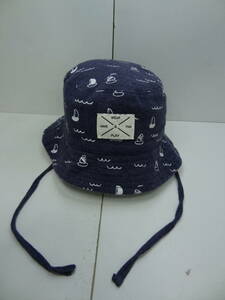  nationwide free shipping H and M H&M child clothes Kids baby man & girl cotton 100% navy blue color yacht pattern .. cord attaching bucket hat 80(48cm)