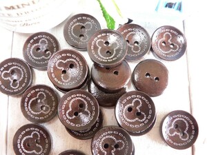 ボタン　木のボタン　ミッキー　木のボタン　こげ茶色　ダークブラウン　　８個　ウッド　手芸　　#410