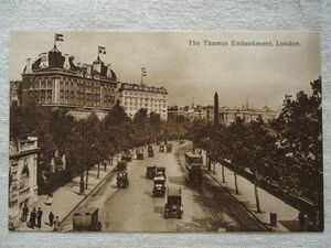 【絵葉書1枚】 The Thames Embankment, London テムズ川沿い道路 /Selfridge /ロンドン ヴィンテージ 建築 街並 旧車 ハガキ 46-20