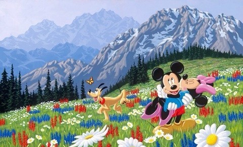 Sim Simer, un perfecto día de primavera, Mickey, Minnie y Pluto, solo sábanas de Disney., obra de arte, cuadro, otros