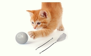 猫おもちゃ 猫ボール 猫じゃらし 電動 光るボール 自動回転 USB ストレス解消 運動不足予防(グレー)